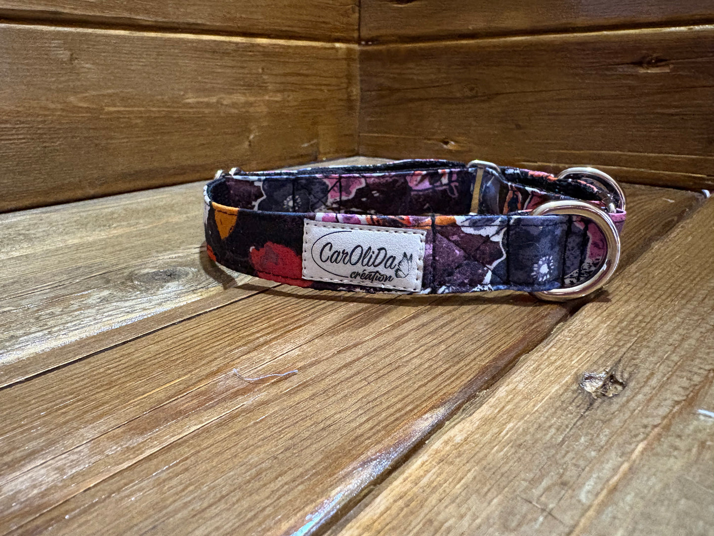 Collier Martingale - Fleur fond noir S/M