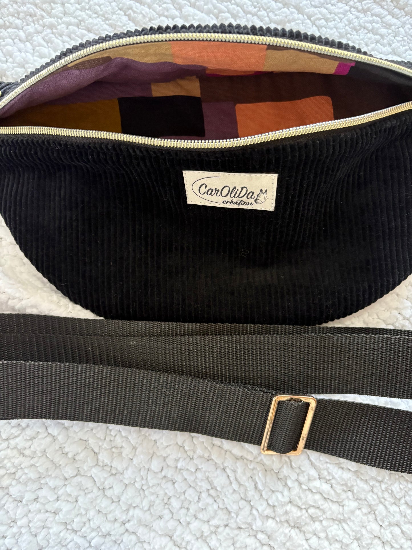 Sac banane velours côtelés noir