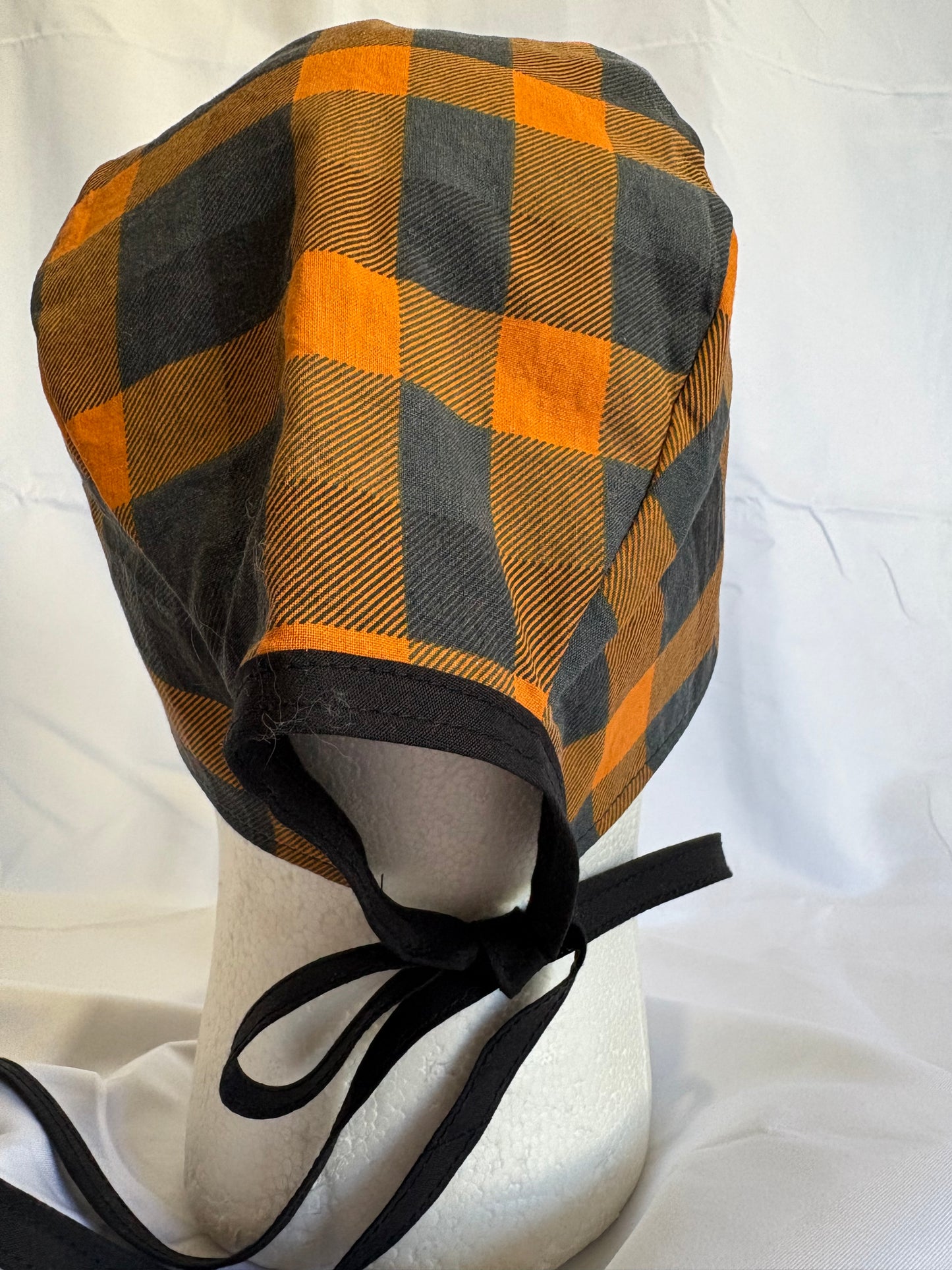 Chapeau chirurgie - Carreauté orange/noir - Cheveux court