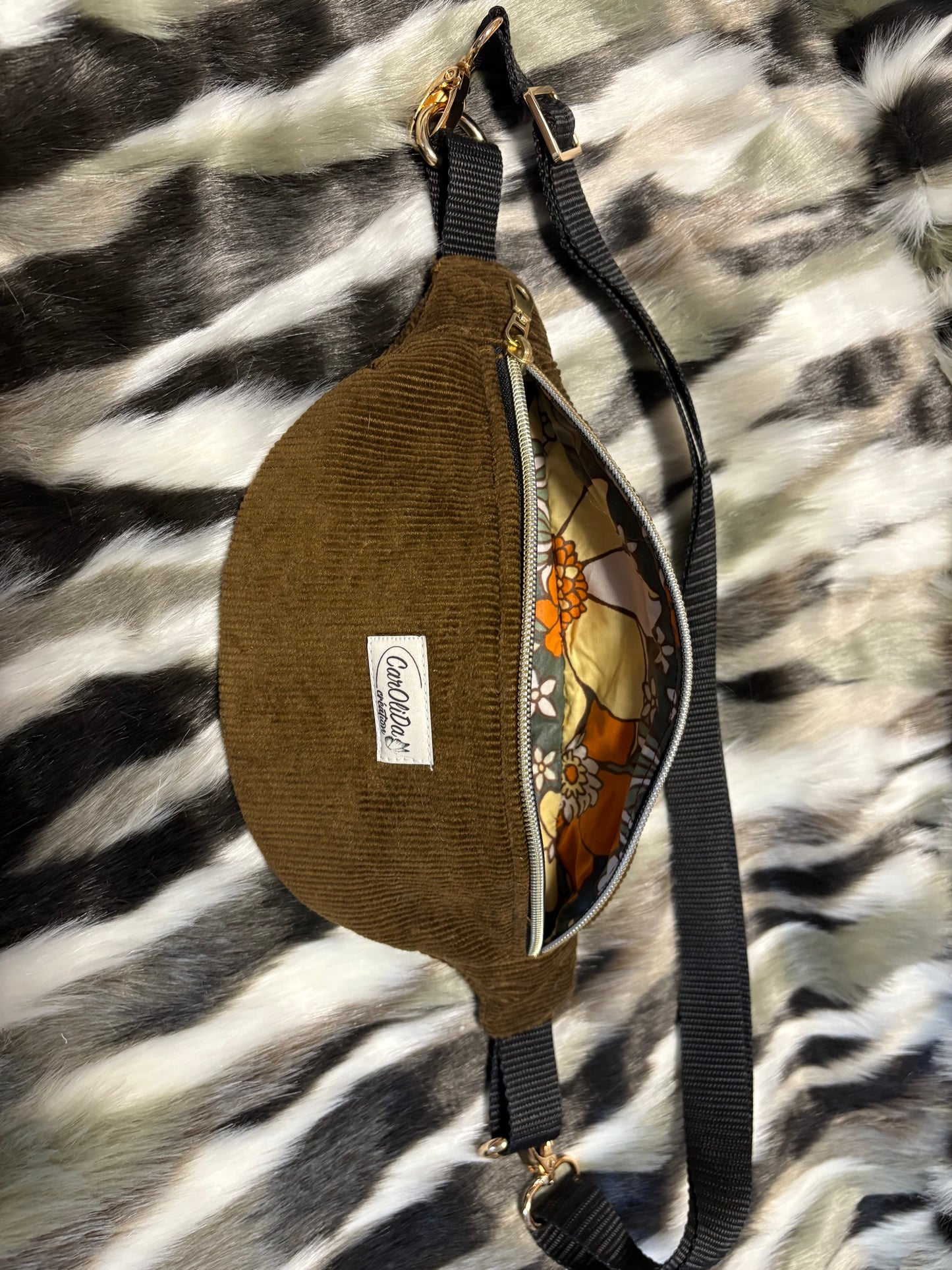 Sac banane velours côtelés marron