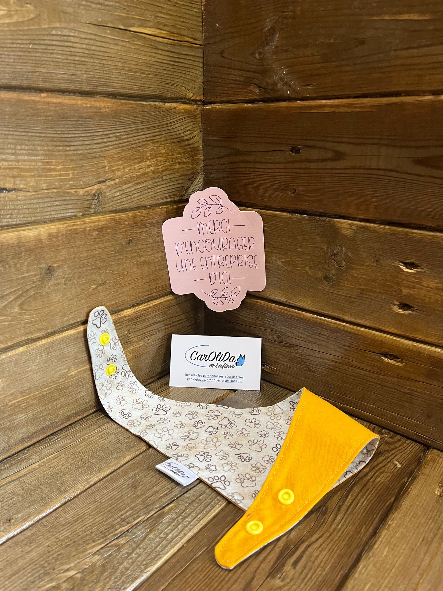 Bandana à snap réversible- Patte/jaune - XS/P/Medium/XL