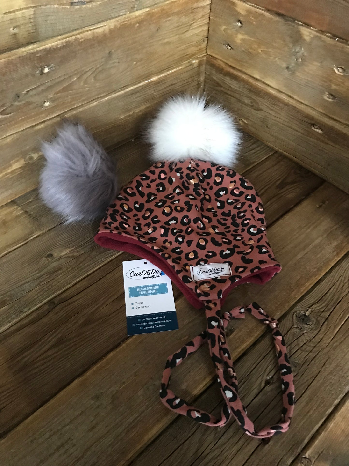 Tuque doublée avec micro polar - Léopard Taille 2