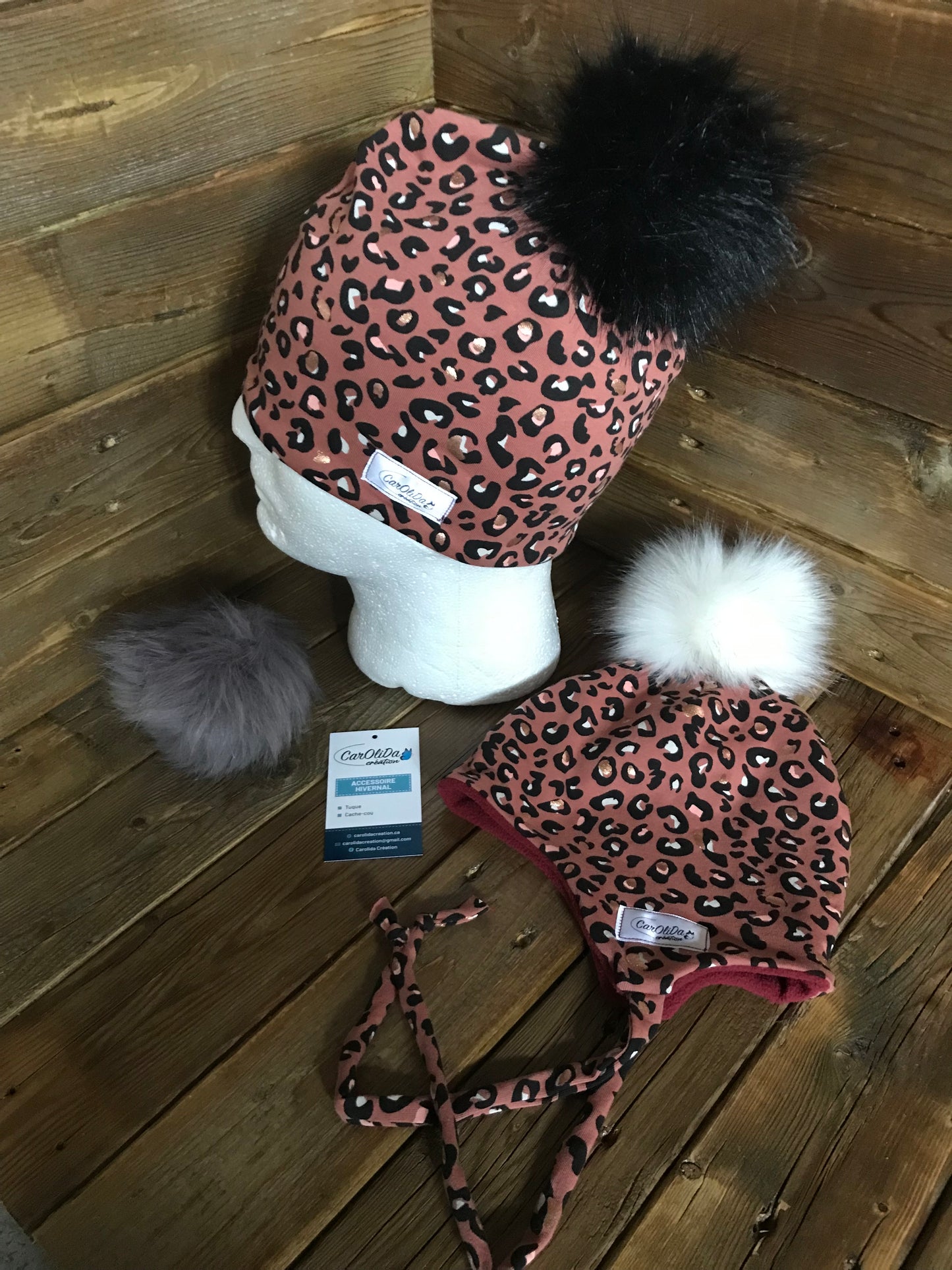 Tuque doublée avec micro polar - Léopard Taille 5