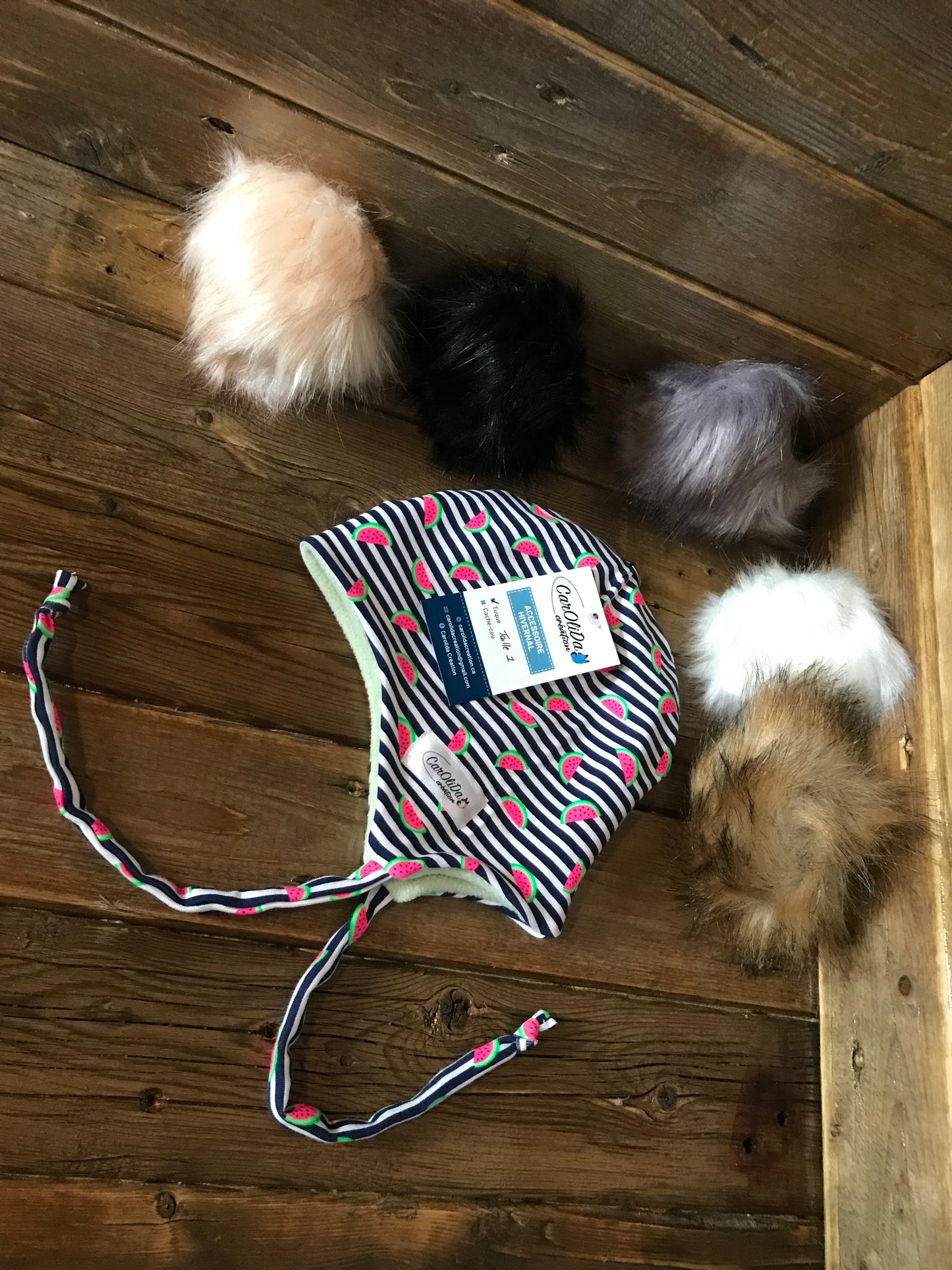 Tuque doublée avec micro polar -Melon d'eau Taille 1