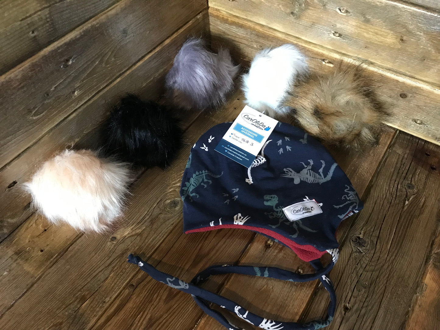 Tuque doublée avec micro polar -Dinosaure Taille 3