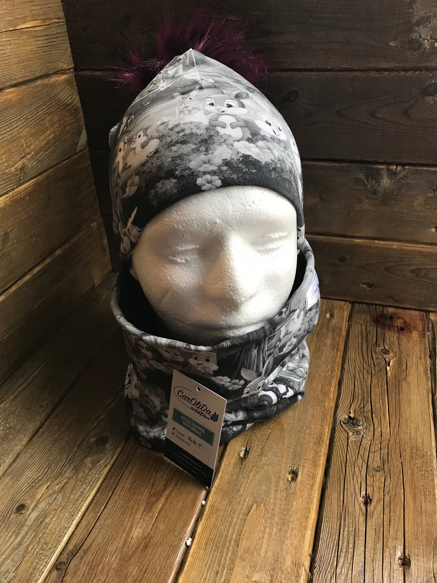 Kit Tuque et cache cou doublée avec micro polar- animaux Taille 4