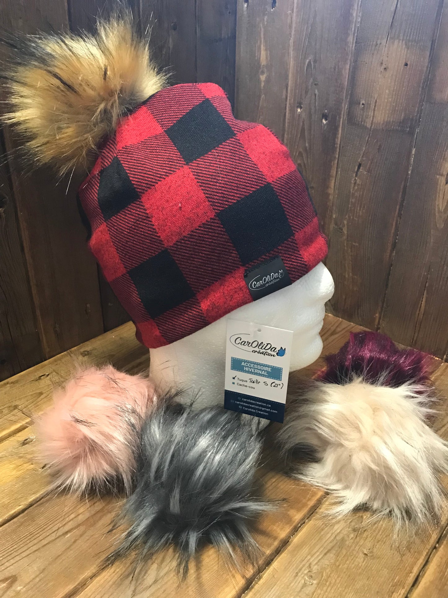 Tuque doublée avec micropolar -Carreauté Rouge Taille 5