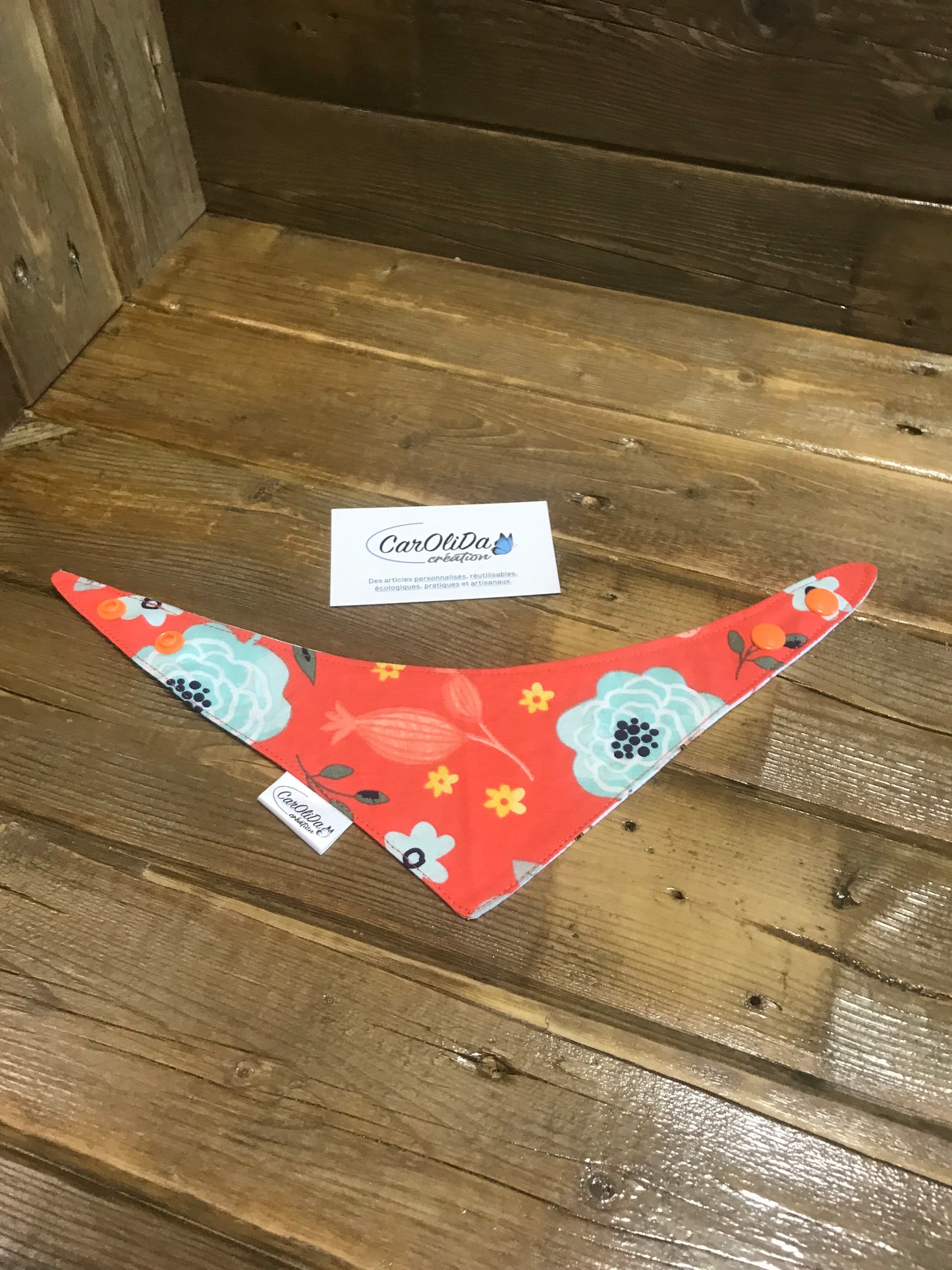 Bandana à snap réversible- Chat et fleur/XS