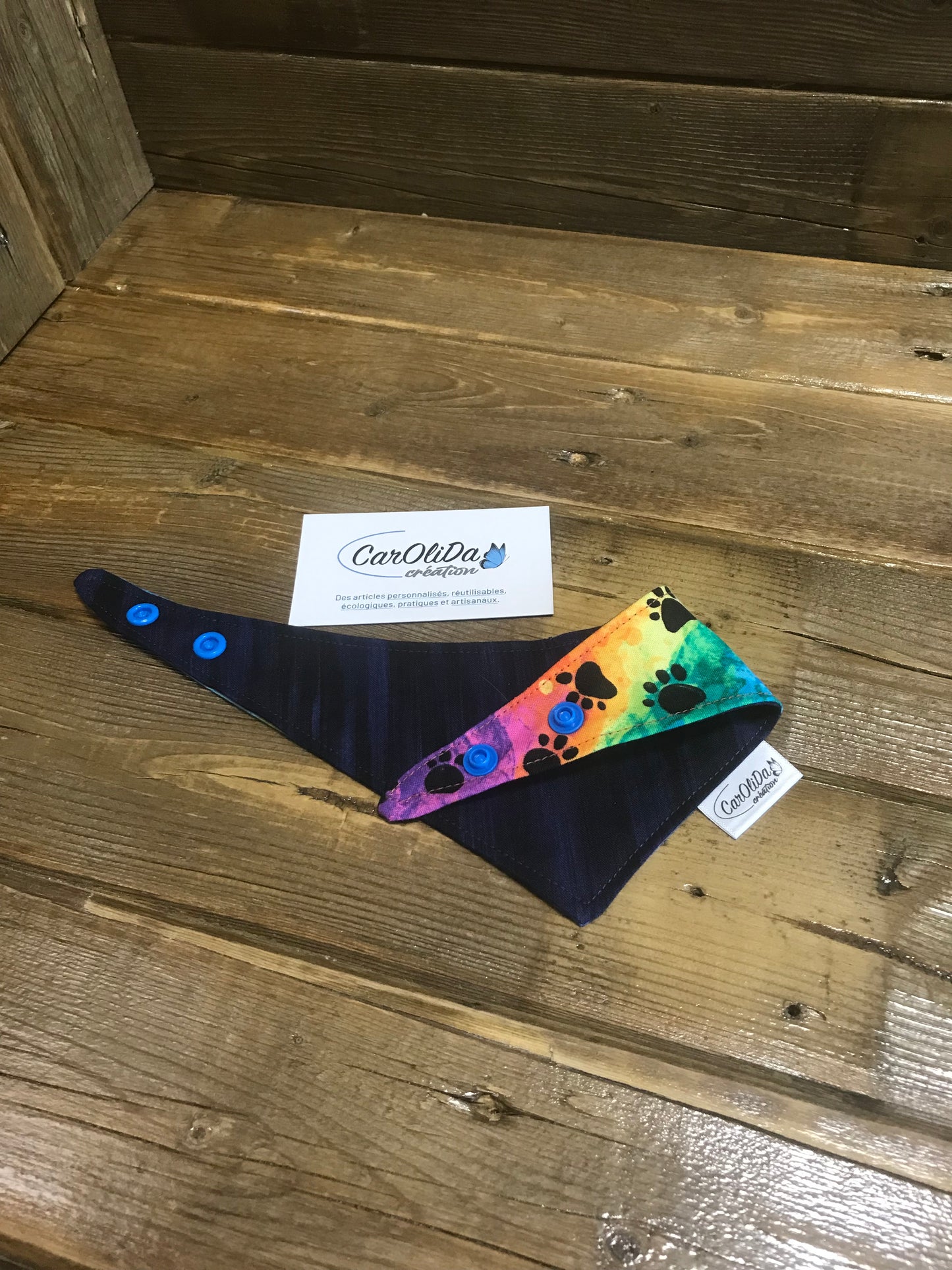 Bandana à snap réversible- Bleu dégradé et coloré/XS