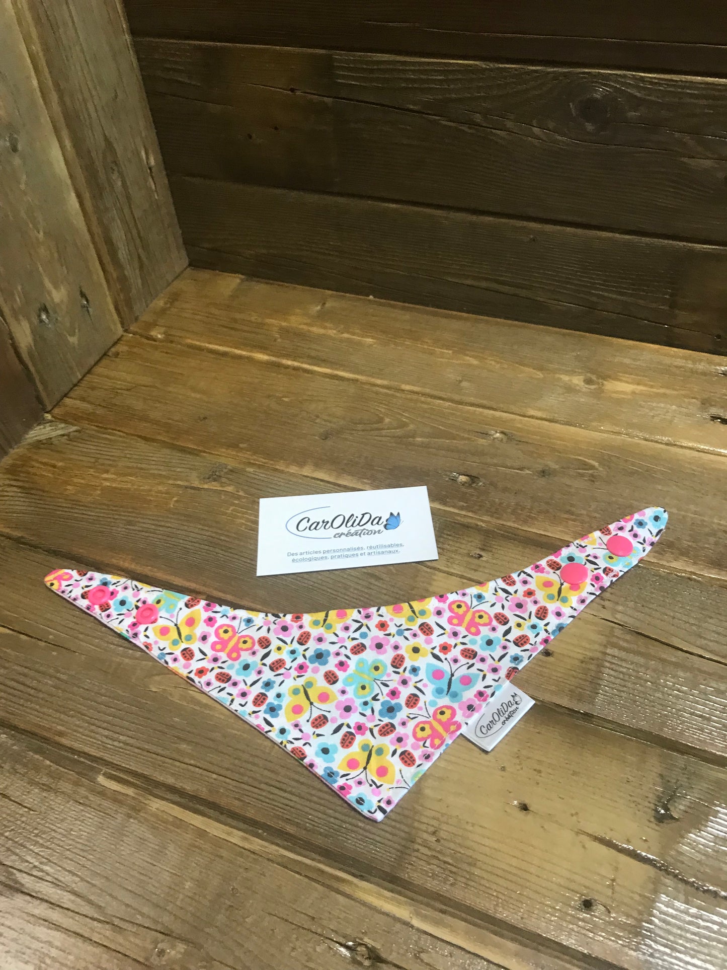 Reversible snap bandana-pink and butterfly cat/XS-small