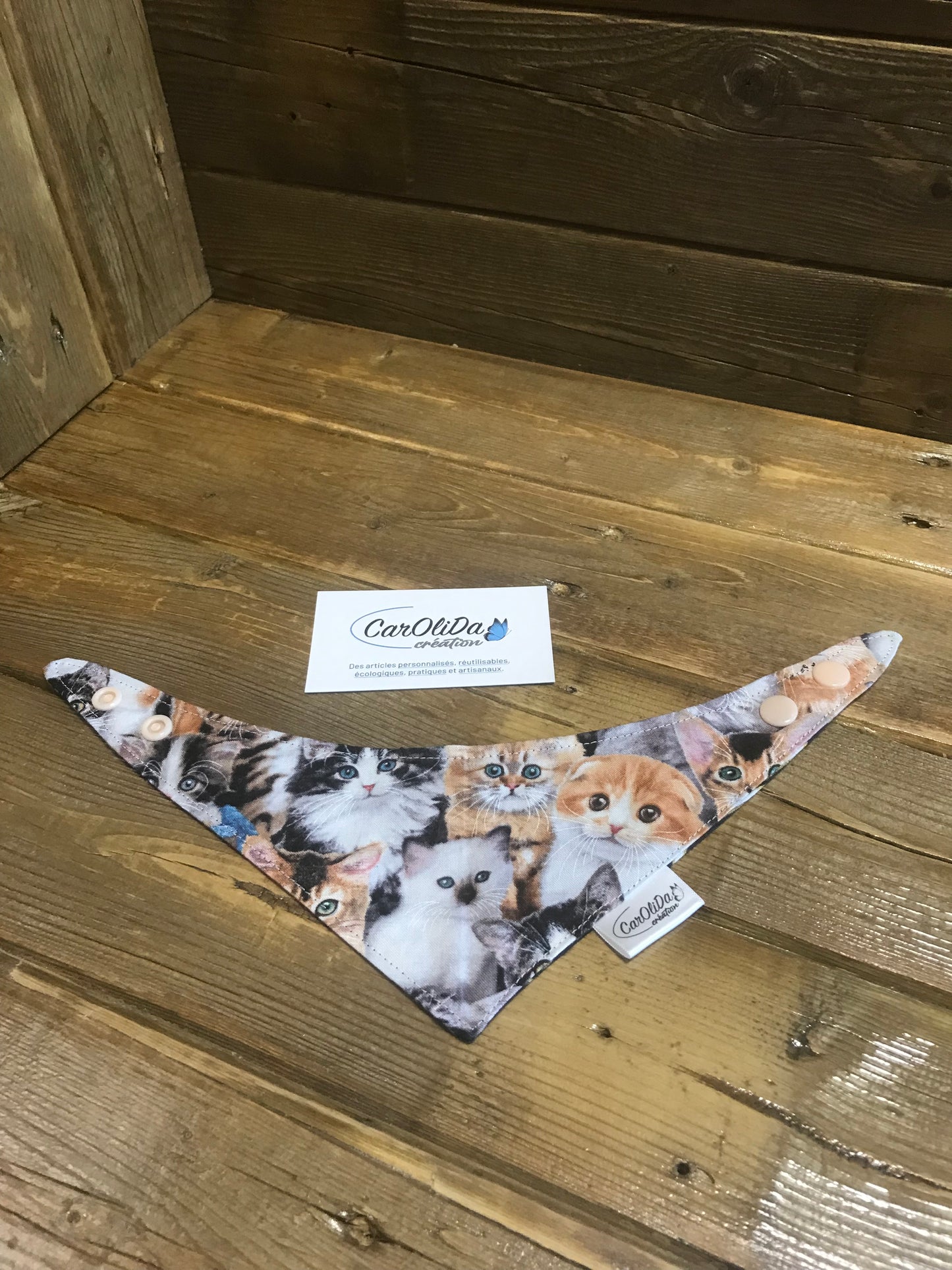 Bandana à snap réversible- tigré et chats mignons/XS