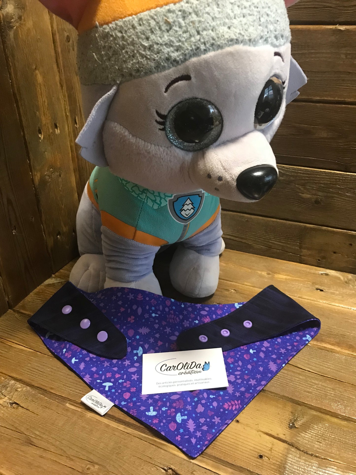 Bandana à snap réversible- bleu dégradé et champignons - XS/S/M/XL