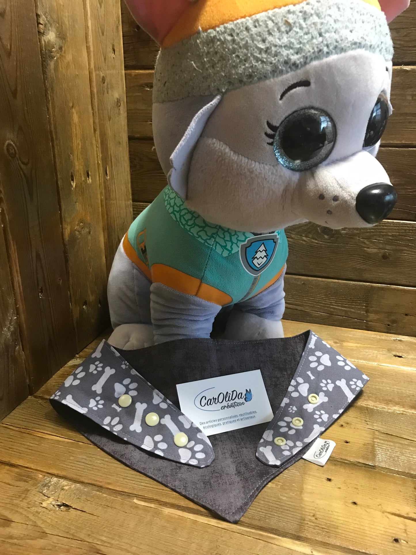 Bandana à snap réversible- gris et os/XS/S/M/XL