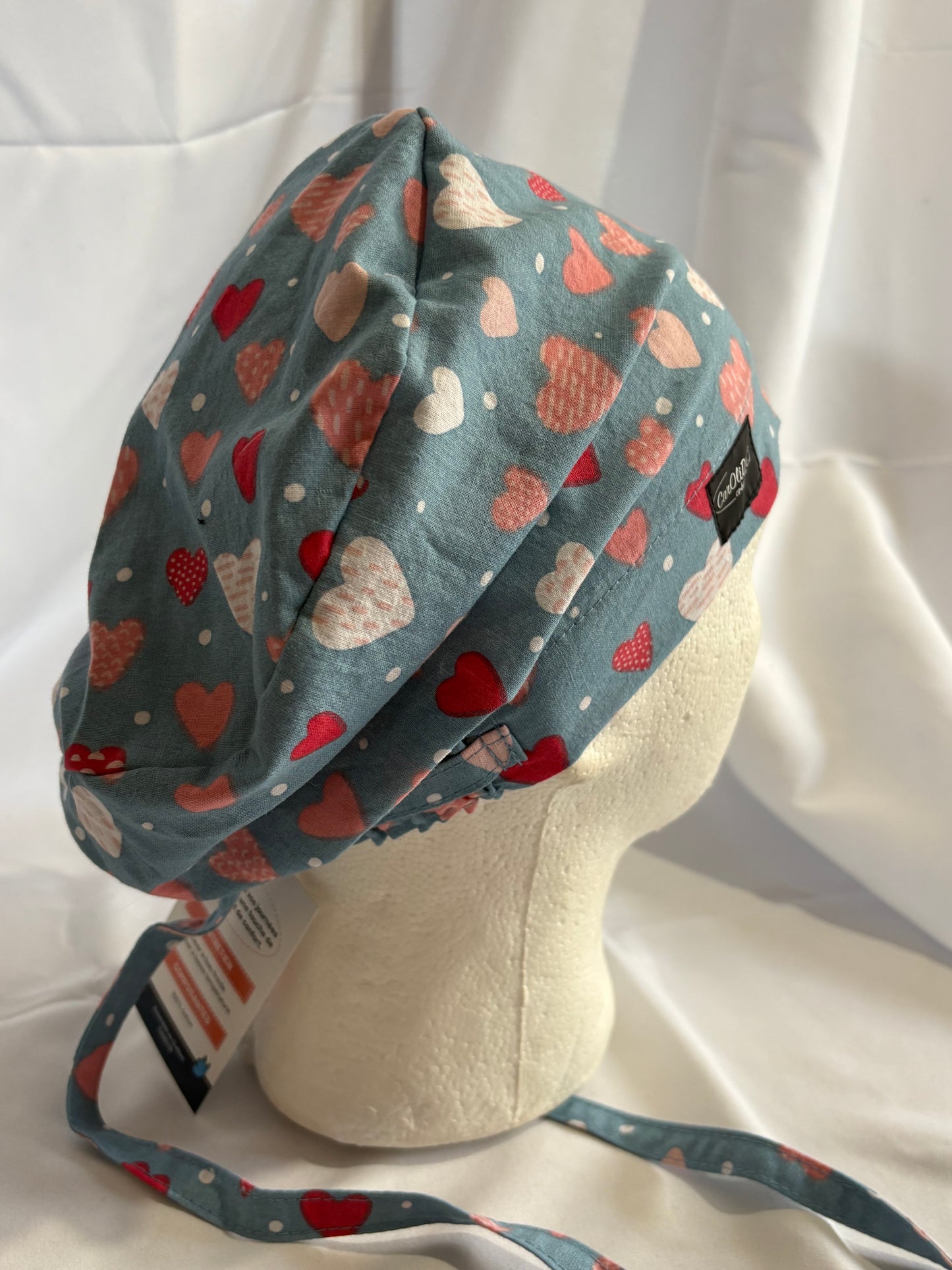 Chapeau de chirurgie - Cœur fond bleu