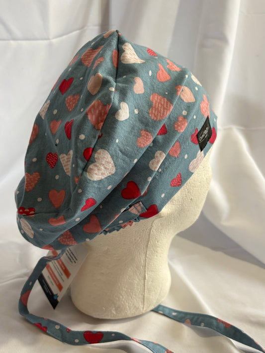 Chapeau de chirurgie - Cœur fond bleu