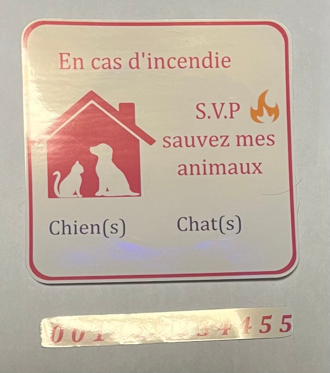 Autocollant sauvez mes animaux en cas d’incendie!