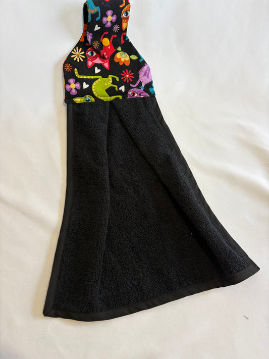 Essuie main Chat fond noir Courte