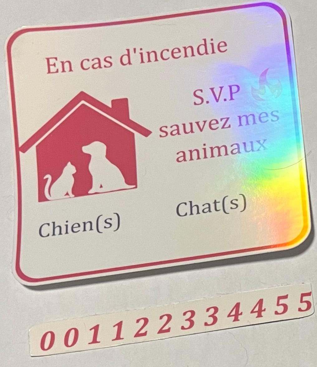 Autocollant sauvez mes animaux en cas d’incendie!