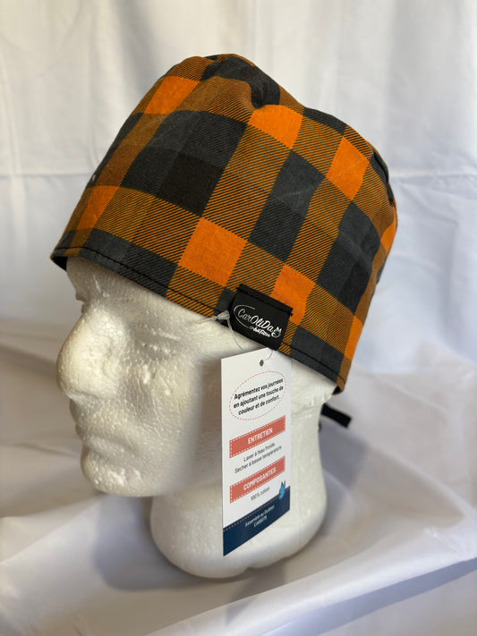 Chapeau chirurgie - Carreauté orange/noir - Cheveux court