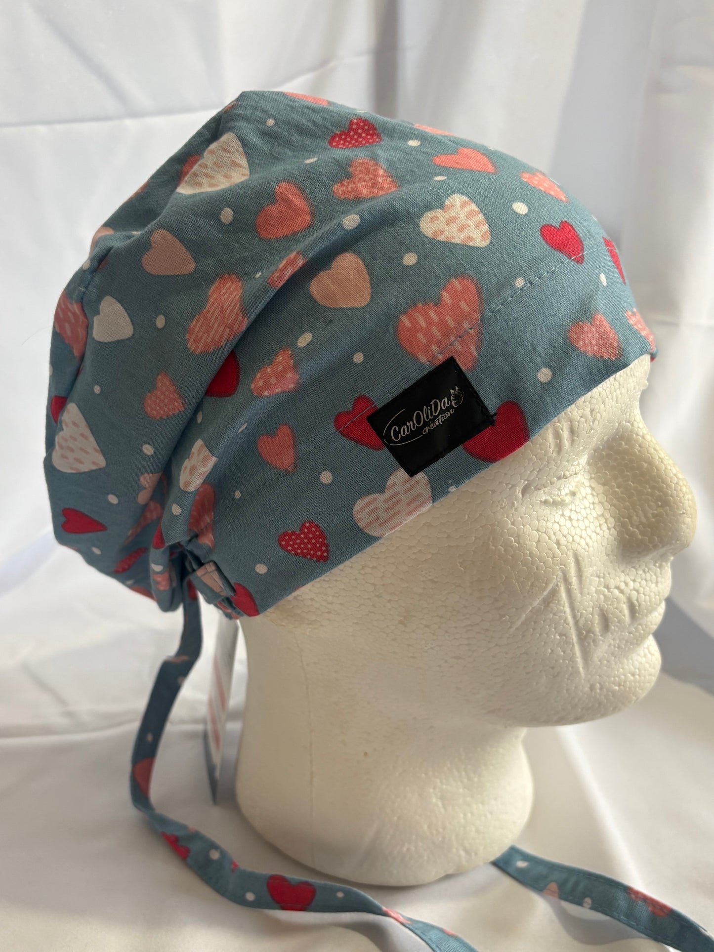 Chapeau de chirurgie - Cœur fond bleu