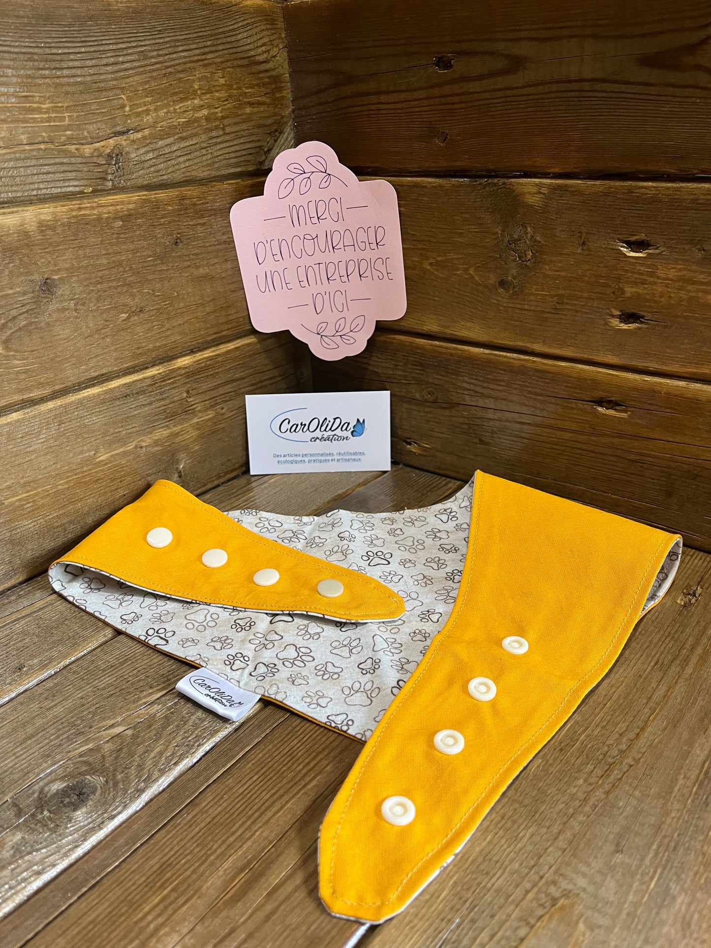 Bandana à snap réversible- Patte/jaune - XS/P/Medium/XL