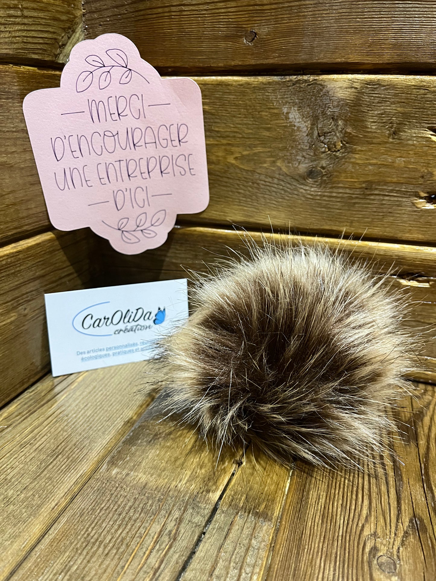 Faux fox fur pompom - Dark and pale brown