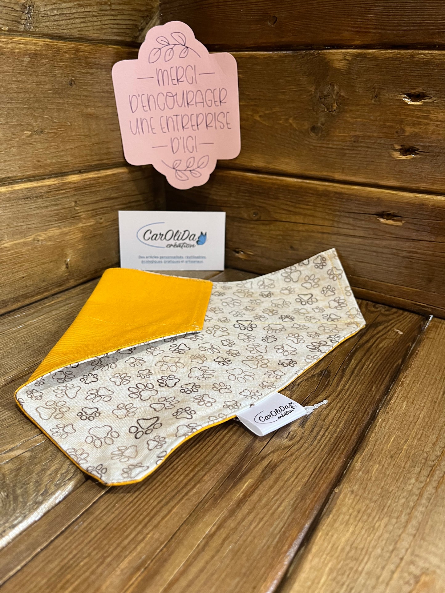 Bandana pour collier réversible- Patte/jaune