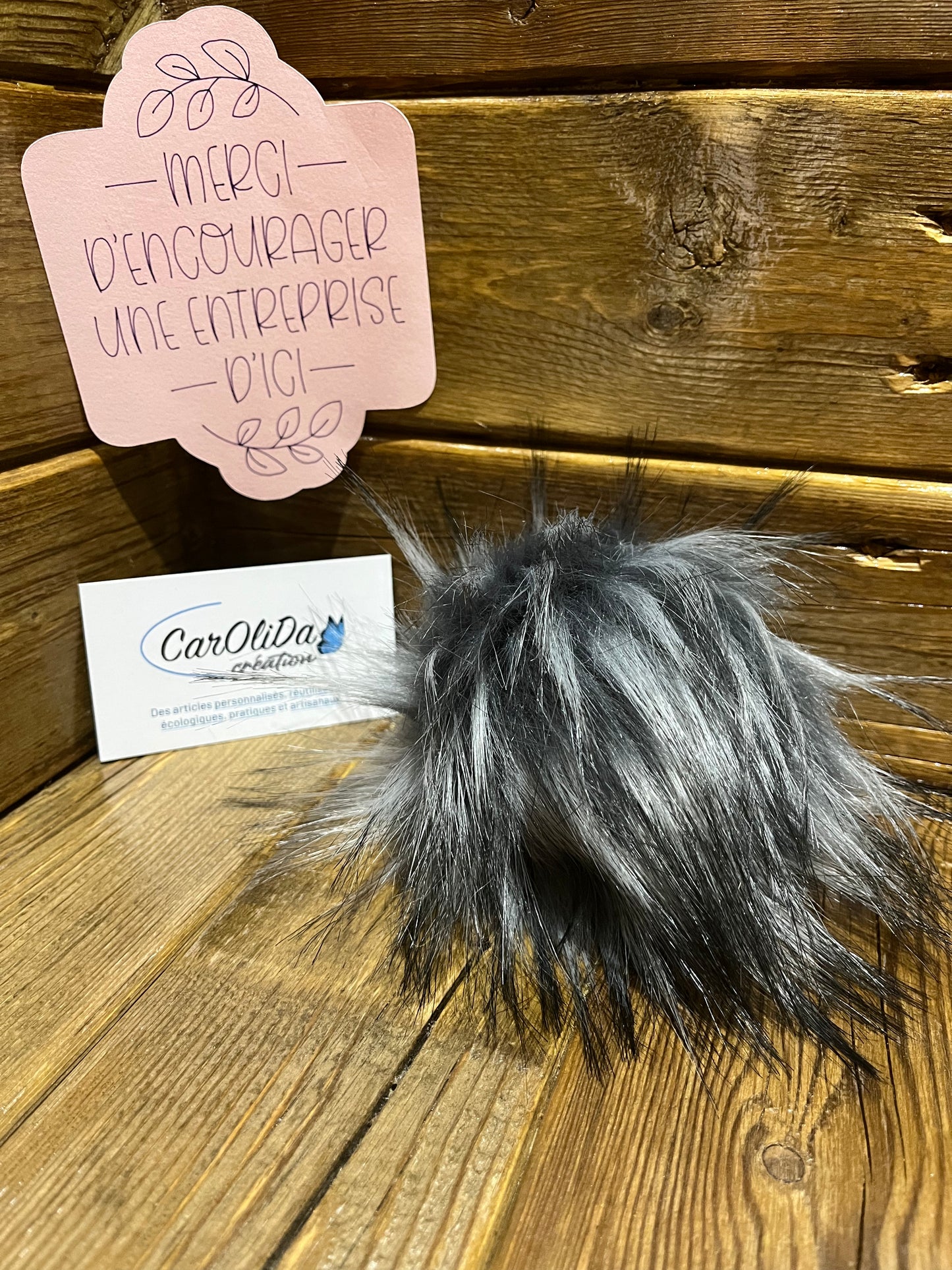 Raccoon faux fur pompom - Grey/blue